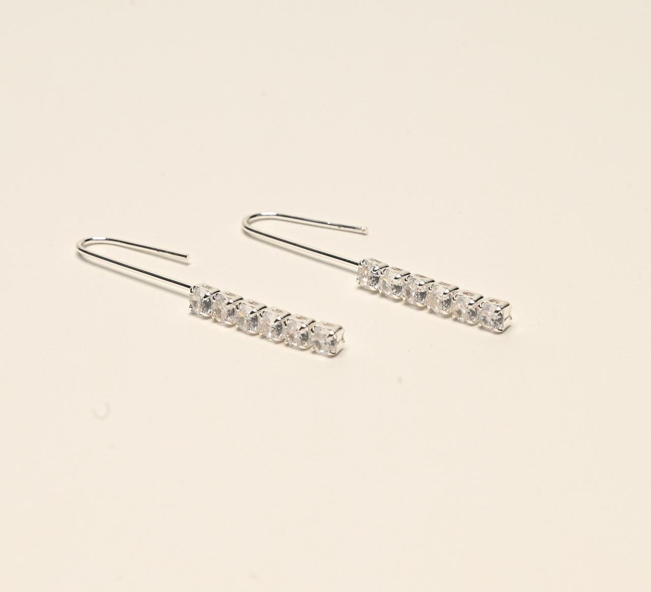 Brinco Zircônia Comprido 6 Pedras - Prata 925