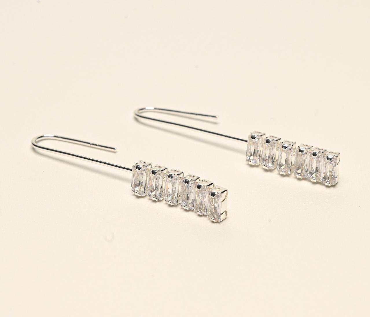 Brinco Zircônia Longo Retangular - Ouro 18k