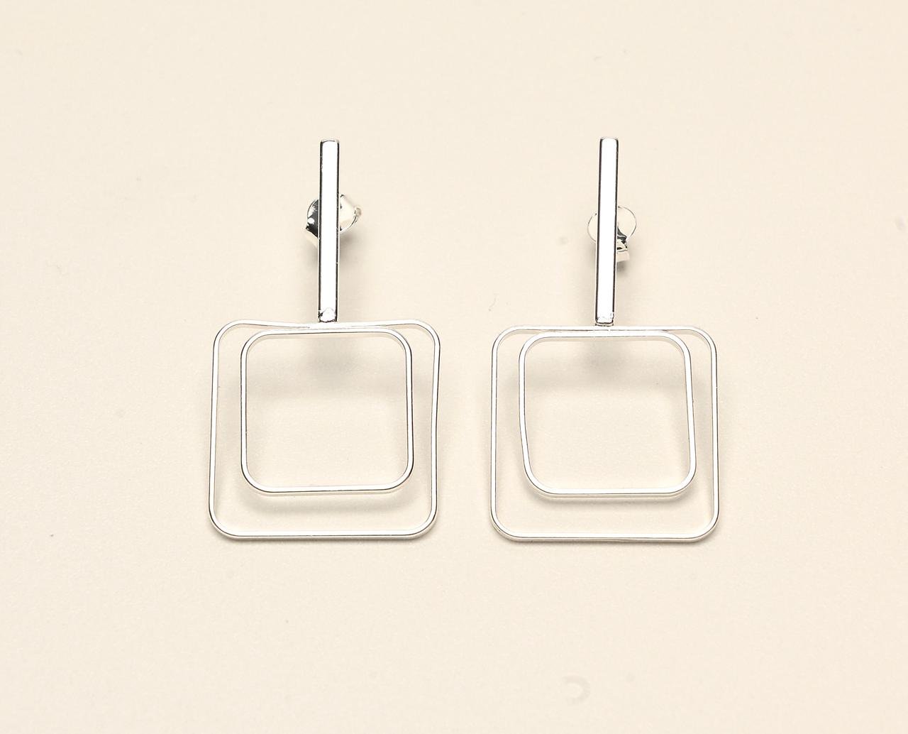 Brinco Duplo Quadrado - Prata 925